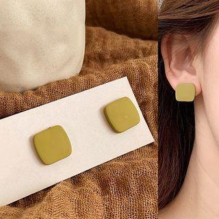 Acrylic Square Stud Earring 1 Pair - Silver Needle - Stud Earring - Square - Mustard Yellow - One Size