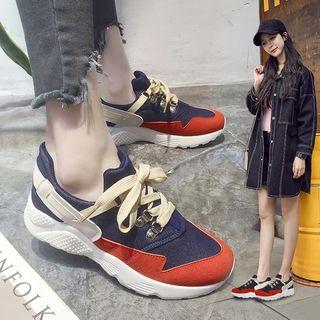 Denim Panel Lace Up Sneakers