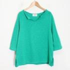 3/4-sleeve V-neck Plain Top