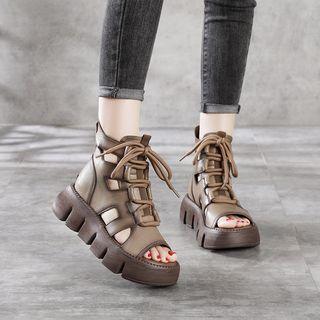 Cut-out Platform Lace-up Short Boots