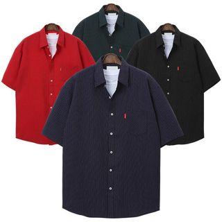 Pocket-front Short-sleeve Pinstripe Shirt