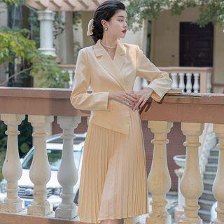 Mock Two-piece Long-sleeve Pleated A-line Dress
