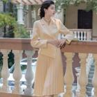 Mock Two-piece Long-sleeve Pleated A-line Dress