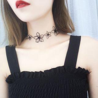 Hollow Flower Choker Black - One Size