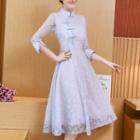 3/4-sleeve Lace Midi A-line Qipao Dress