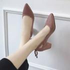 Block-heel Bow Accent Pointy-toe Pumps