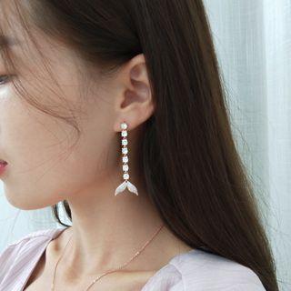 Non-matching Rhinestone Whale Tail Dangle Earring