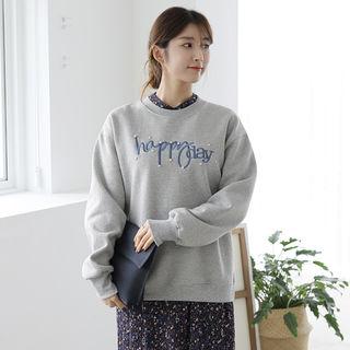 Lettering Beaded Brushed-fleece Lined Sweatshirt