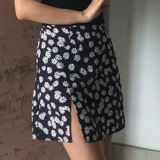 Floral Slit A-line Mini Skirt