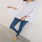Tie-neck 3/4-sleeve Polka-dot Top