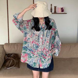 Print Shirt Floral - Rose Pink & Green - One Size