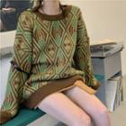 Jacquard Sweater Coffee & Green - One Size