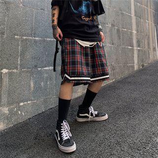 Contrast Trim Plaid Wide-leg Shorts