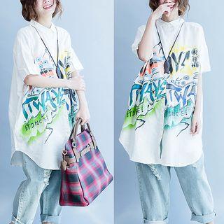 Printed Elbow Sleeve Long Shirt