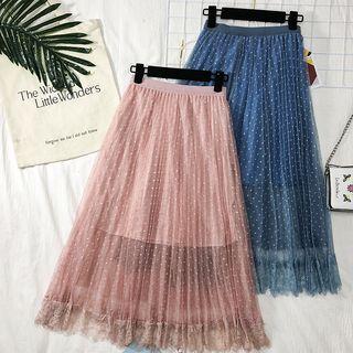 Lace-hem Mesh A-line Skirt