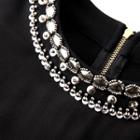 Long-sleeve Rhinestone Plain A-line Dress