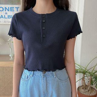 Lettuce-edge Cropped Slim Knit Top