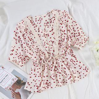 Heart Ruffle Short-sleeve Top