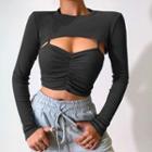Long-sleeve Ruched Cropped Camisole Top Shrug