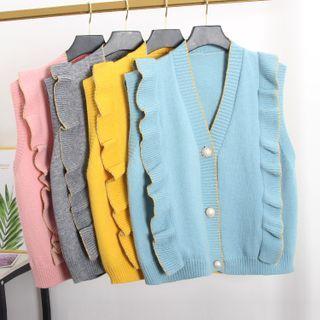 Ruffled Single-breasted Sweater Vest