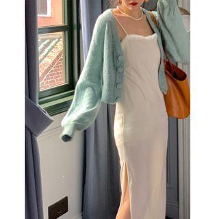Spaghetti Strap Lace Trim Velvet Midi Dress