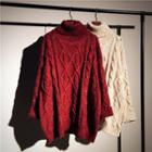 Turtleneck Cable-knit Melange Sweater