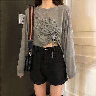 Long-sleeve Drawstring Letter T-shirt