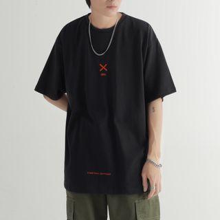 Short-sleeve Cross Embroidery T-shirt