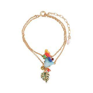 Fashion Elegant Plated Gold Enamel Parrot Leaf Double Bracelet Golden - One Size