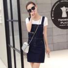 Pocketed Pinafore Denim Dress