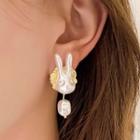 Faux Pearl Rabbit Drop Earring 1 Pair - White & Gold - One Size