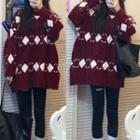 Patterned Cable Knit Sweater Wine Red - One Size