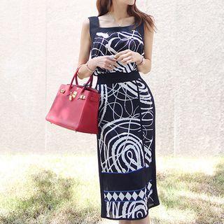 Set: Sleeveless Print Top + Midi Skirt