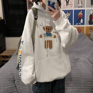 Bear Detail Lettering Hoodie