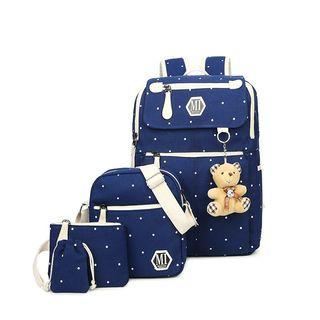 Set Of 5: Dotted Backpack + Shoulder Bag + Zip Pouch + Drawstring Pouch