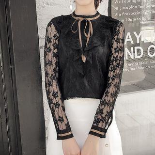 Long-sleeve Ruffle-trim Lace Top