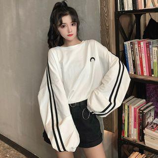 Striped Moon Printed Long-sleeve Sweatshirt