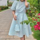 Puff-sleeve Frog Button Smock Dress