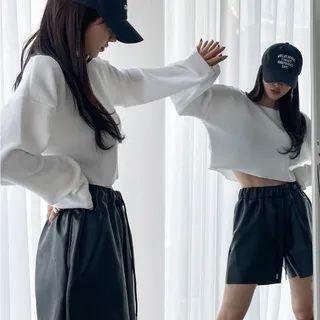 Drop-shoulder Ribbed Cropped Top