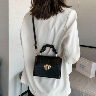 Shirred Strap Faux Leather Crossbody Bag