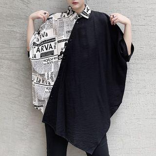 3/4-sleeve Print Panel T-shirt