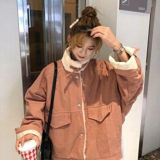 Fleece-lined Buttoned Oversized Jacket