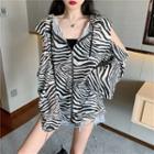 Cold-shoulder Zebra Print T-shirt