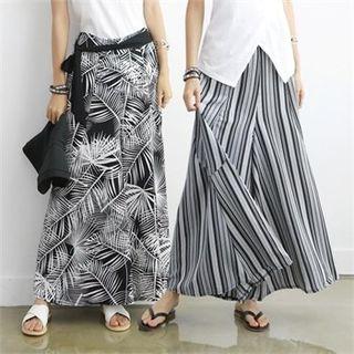 Beribboned Patterned Wide-leg Pants