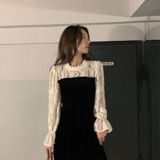 Lace Velvet A-line Dress