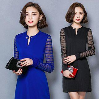 Lace Panel Panel Split-neck Dress