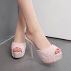 Embellished High-heel Slide Sandals