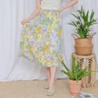 Band-waist Midi Floral Skirt