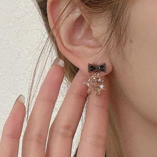 Bow Drop Earring 1 Pair - 3344 - Black & Gold - One Size