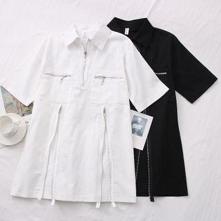 Zipper Loose Mini Shirtdress